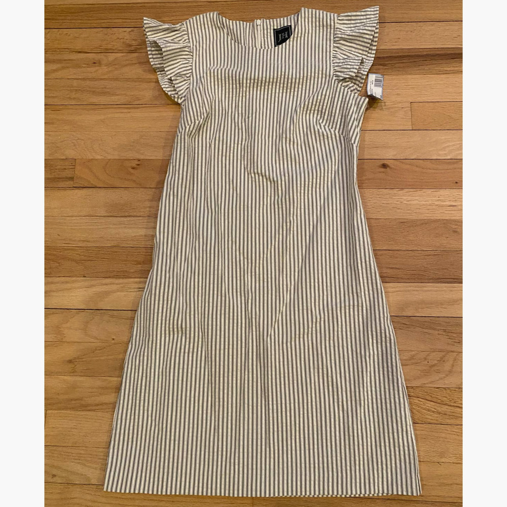 JH Collectibles White and Gray Striped Flutter Sleeve Dress